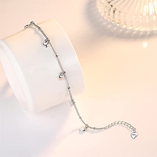 925 Sterling Silver Plated Bracelets for Women Love Heart Charm Chain Bracelet Bangle Fashion Jewelry Gifts - style: heart hanging