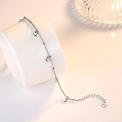 925 Sterling Silver Plated Bracelets for Women Love Heart Charm Chain Bracelet Bangle Fashion Jewelry Gifts - style: heart hanging