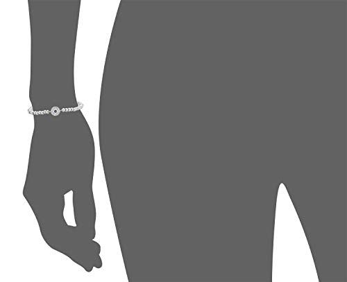 Women Evil Eye Ball chain Elastic bracelet with CZ Cubic Zirconia - color: Silver