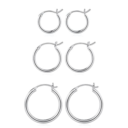 M MOOHAM Hoop Earrings for Women, Hypoallergenic 14K Gold Plated Earrings | Gold Plated Hoop Earrings Set for Sensitive Ears, Earring Stack for Women Trendy, Jewelry Gifts Lightweight 13-60mm - color: 3pairs-13/15/20mm-silver-plated