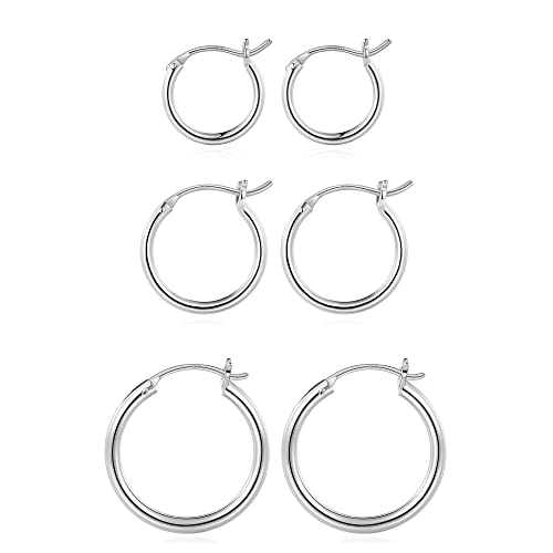 M MOOHAM Hoop Earrings for Women, Hypoallergenic 14K Gold Plated Earrings | Gold Plated Hoop Earrings Set for Sensitive Ears, Earring Stack for Women Trendy, Jewelry Gifts Lightweight 13-60mm - color: 3pairs-13/15/20mm-silver-plated