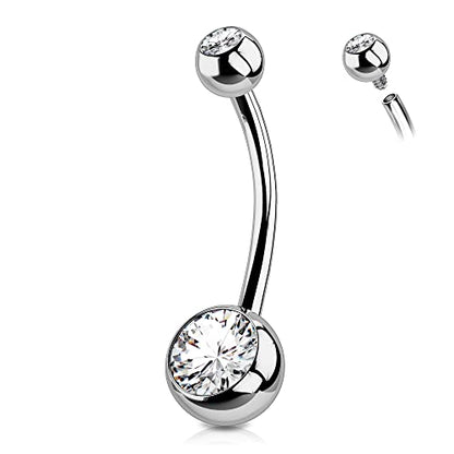 OUFER Titanium Belly Button Rings, Internally Threaded Belly Ring, Round CZ Navel Rings for Women Men - color: Silver, size: 1.6*14MM
