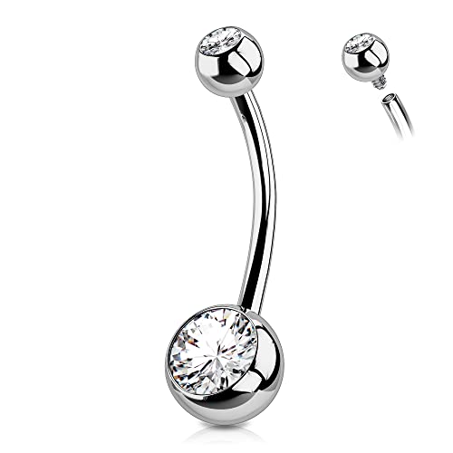 OUFER Titanium Belly Button Rings, Internally Threaded Belly Ring, Round CZ Navel Rings for Women Men - color: Silver, size: 1.6*14MM