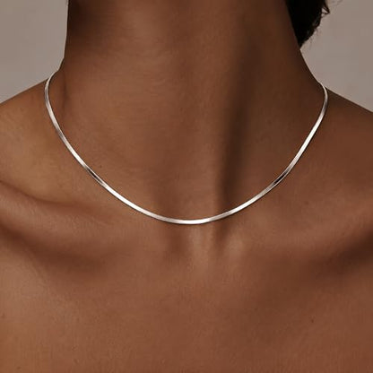 WomenGifts 14K Gold Silver Plated Herringbone Necklace for Women, Dainty Snake Chain Choker, Trendy Simple Long Layered Jewelry Non Tarnish, 3/4/5/8mm,14,16,18,20,22,24,26 Inch Thin & Chunky Options - color: Silver, style: 1.5mm-14inch