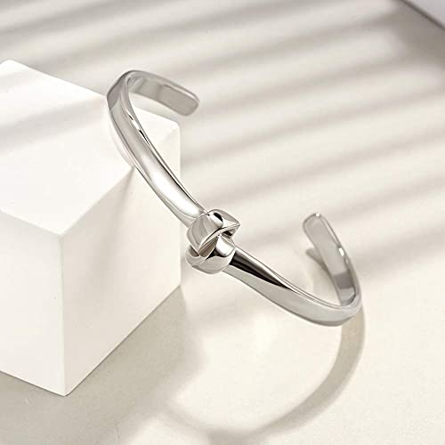Gold Silver Cuff Bracelet for Women, 14K Gold Plated 316L Stainless Steel Knot Tie Bangle Cuff Chunky Bracelets for Lady - color: Silver