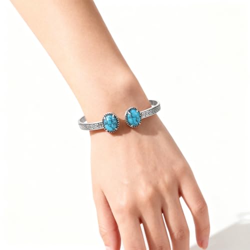 925 Sterling Silver Oval Turquoise Exquisite Cuff Bracelet Boho Style Adjustable Bracelet Jewelry Gifts for Women Mother - style: Cuff Bracelet 4