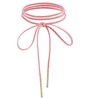 Red Choker Necklace for Women, Gothic Bow Velvet Choker, Sexy Long Wrap Rope Collar Tie Neck Chain with Gold Tube, Red Bow Tie Necklace Neck Accessories for Party Prom - color: Pink