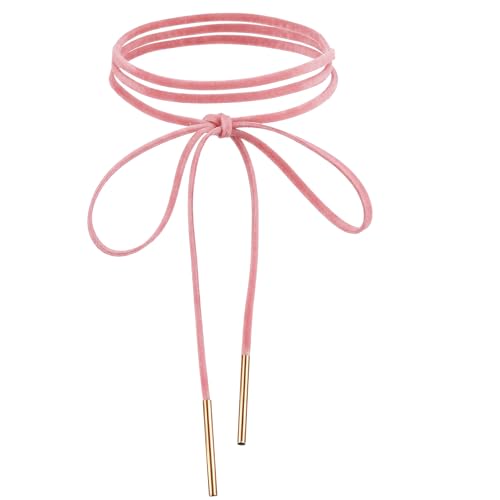 Red Choker Necklace for Women, Gothic Bow Velvet Choker, Sexy Long Wrap Rope Collar Tie Neck Chain with Gold Tube, Red Bow Tie Necklace Neck Accessories for Party Prom - color: Pink