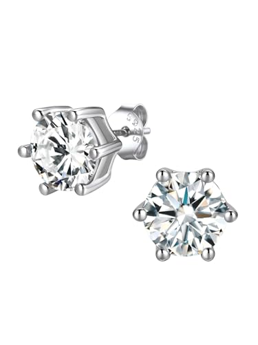 FindChic 2 Carat Birthstone Stud Earrings for Women, Round/Heart/Princess Cut Stud Earrings, Hypoallergenic Studs with 925 Sterling Silver Posts, 12 Months Birthday Jewelry Gift - color: 04. April-Diamond(Round Cut )