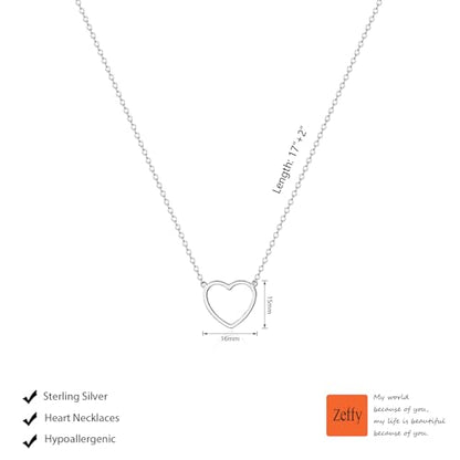 Zeffy Dainty Gold Heart Necklace for Women Trendy 14K Gold/Silver Plate Cute Heart Pendant Choker Necklaces Gold Love Heart Chain Necklace for Women Dainty Gold Jewelry Gifts for Women - style: Open Heart Necklace-Silver