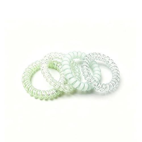 Elastic Coil Hair Ties 4PCS, Telephone Cord Hair Bands, Strong Hold Spiral Ponytail Holders for Girls, Sports, Skincare & Daily Use (Green) - color: Green
