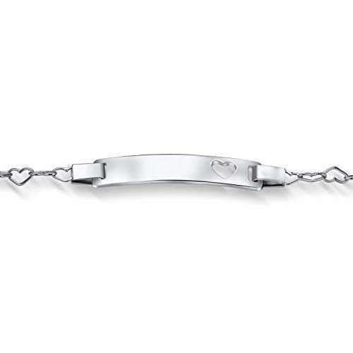 Personalized Petite Heart Name Bar ID Bracelet .925 Sterling Silver 6 Inch - color: Silver