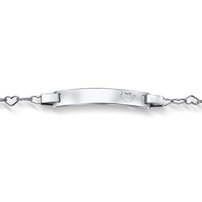 Personalized Petite Heart Name Bar ID Bracelet .925 Sterling Silver 6 Inch - color: Silver