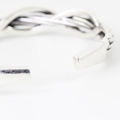 Innocence S925 Silver-Plated Antique Wide Feather Cuff Bracelet For Men Women Adjustable Retro Twisted Feathers Bracelets Gift Jewelry - color: Twisted