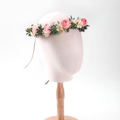 Fairy Pink Flower Crown Headband, Rose Floral Headpiece | Adjustable, Fairy Flower Crown, Women Girls, Renaissance Birthday Wedding Party Photo Props - color: Pink Rose