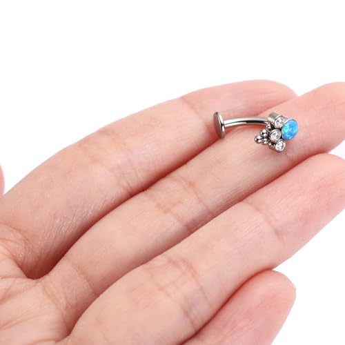 G23 Titanium Belly Jewelry 14G Flat Bottom Floating Belly Button Rings Curved Belly Barbell Navel Ring Belly Piercing 8/10/12/14mm Navel Rings Belly Piercings Jewelry for Women - color: Style3:Silver+Blue Opal/Clear CZ