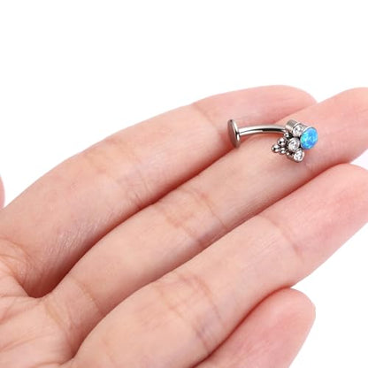 G23 Titanium Belly Jewelry 14G Flat Bottom Floating Belly Button Rings Curved Belly Barbell Navel Ring Belly Piercing 8/10/12/14mm Navel Rings Belly Piercings Jewelry for Women - color: Style3:Silver+Blue Opal/Clear CZ