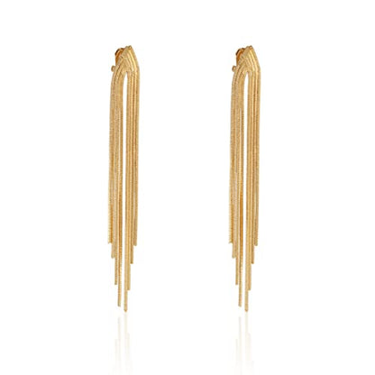 Gold Metal Clip On Earrings for Women Non Pierced Dangle Drop Earrings Multiple Styles - color: gold tassel