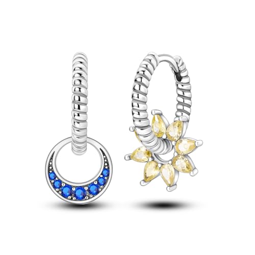 14k Gold Plated Star Moon Sun Huggies Hoops Earrings for Woman | 925 Sterling Silver Cubic Zirconia Twisted Cross Hoop Post Chunky Small Tiny cuff Earring Gift for Her - color: star moon snack earring