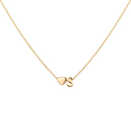 Glimmerst Initial Heart Necklace 18K Gold Plated Stainless Steel Tiny Heart Letter Necklace Personalized Monogram Name Necklace for Women - style: S