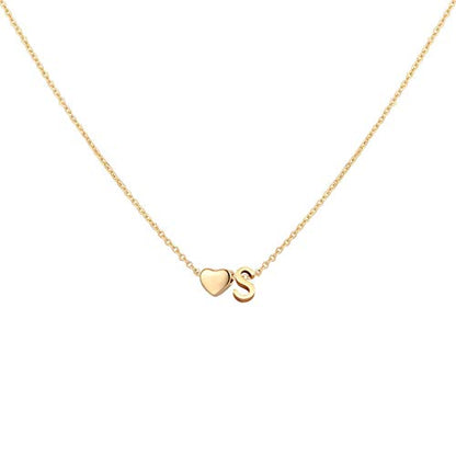 Glimmerst Initial Heart Necklace 18K Gold Plated Stainless Steel Tiny Heart Letter Necklace Personalized Monogram Name Necklace for Women - style: S