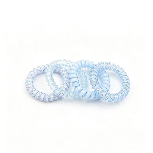 Elastic Coil Hair Ties 4PCS, Telephone Cord Hair Bands, Strong Hold Spiral Ponytail Holders for Girls, Sports, Skincare & Daily Use (Bule) - color: Bule