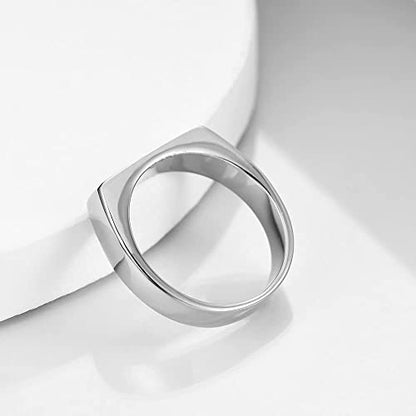 MYNENEY Stainless Steel Square Shape Signet for Men Statement Ring - color: Geometrical Silver