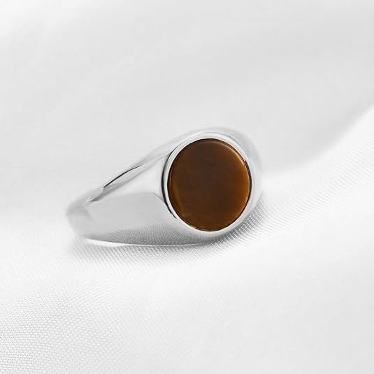 MYNENEY Stainless Steel Round Shape Classical Simple Plain Wedding Engagement Statement Pinky Band Signet Rings for Men Women Size 4-15 - color: Cat's eye-Silver