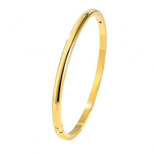 Stainless Steel Cuff Bracelet for Women, Polished Oval Open Bangle Bracelet, Minimalist Jewelry - color: Gold-4mm