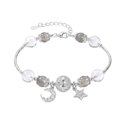Star and Moon Bracelet for Women, White Crystal Bracelet with Celestial Charm, Spiritual Energy Beaded Bracelet for Meditation Yoga Travel Daily Wear, Inspirational Birthday Gift for Her Friend Sister