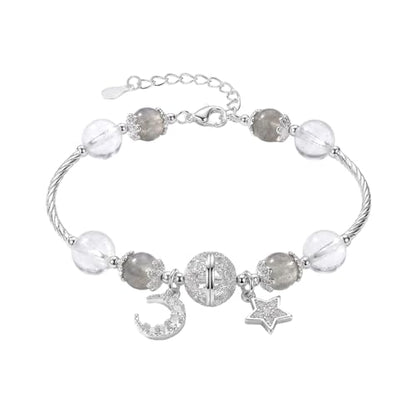 Star and Moon Bracelet for Women, White Crystal Bracelet with Celestial Charm, Spiritual Energy Beaded Bracelet for Meditation Yoga Travel Daily Wear, Inspirational Birthday Gift for Her Friend Sister