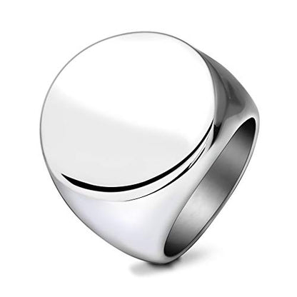 MYNENEY Stainless Steel Round Shape Classical Simple Plain Wedding Engagement Statement Pinky Band Signet Rings for Men Women Size 4-15 - color: Men Size Silver