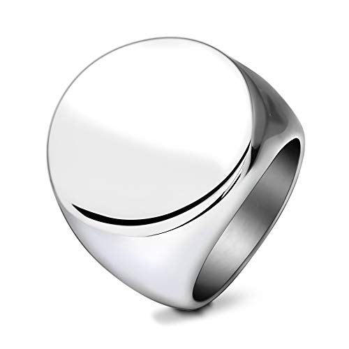 MYNENEY Stainless Steel Round Shape Classical Simple Plain Wedding Engagement Statement Pinky Band Signet Rings for Men Women Size 4-15 - color: Men Size Silver