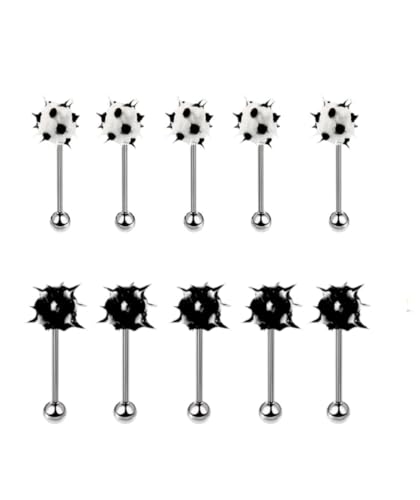 Surgical Steel Spiky Ins Colorful Fire Tongue Nipple Ear Rings Bar Barbell Stud Piercing - style: Black & White