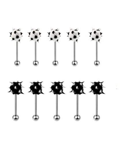 Surgical Steel Spiky Ins Colorful Fire Tongue Nipple Ear Rings Bar Barbell Stud Piercing - style: Black & White