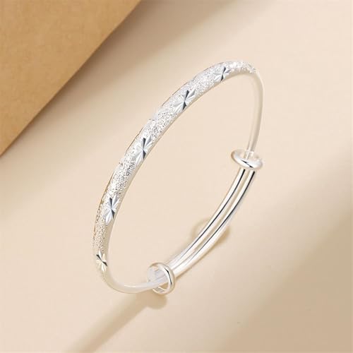 Bangle Bracelet for Women, 925 Sterling Silver Cuff Bracelet Women's Fashion Simple Adjustable Elegant Jewelry for Mom Valentine Wife Mother Day Gift