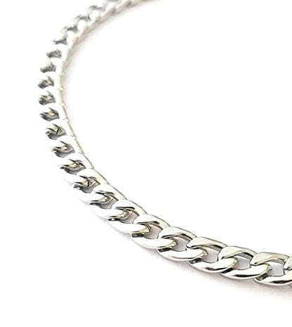 10 Inch Flat Chain Cuban Link Bright Stainless Steel Anklet Hypoallergenic Ankle Bracelet Gift Boxed Poolside Jewelry