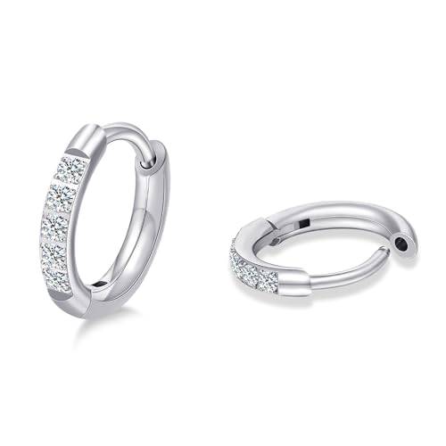 Limerencia G23 Hypoallergenic Titanium Earrings Hoops Small Huggie Earrings | 18G Cartilage F136 Pure Titanium Huggie Hoops with Cubic Zirconia, Ear Cuff Style Jewelry for Women Men with Sensitive Ears - color: White CZ, size: 8mm