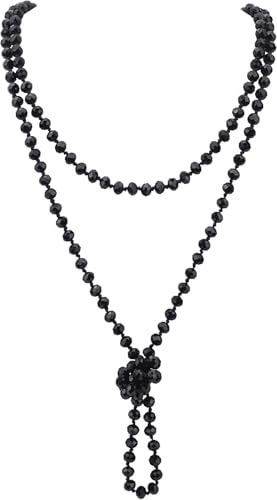 Firstmeet Fashion Beads Rope Knot Long Beaded Necklace Versatile 60" Strand Costume Jewelry for Women - color: Black