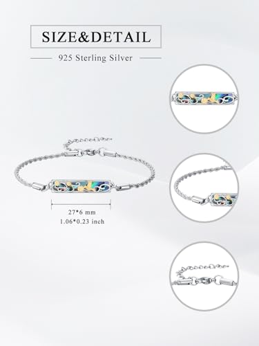 Waves/Tree of Life/Mushrooms/Moon Phase/Butterfly/Hummingbird Bracelet/Anklet 925 Sterling Silver Adjustable Abalone Shell Bar Bracelet/Anklet Summer Jewelry Gifts for Women - color: Hummingbird, size: Bracele 7"+2"
