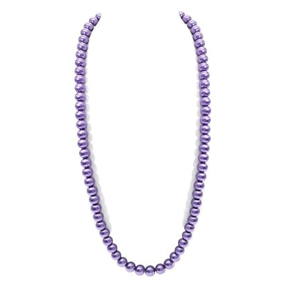 Long Simulated 10mm AAA Pearl Strand Necklace for Women Multicolor Pearl Choker Necklace 1920s Pearl Statement Necklace Costume Jewelry - color: 10mm Purple 24 Inches