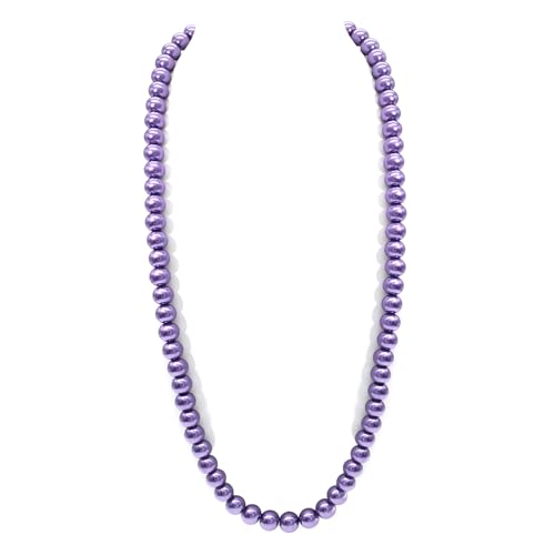 AAA+ Simulated Pearl Strand Necklace Colorful 10mm Pearls Choker Necklaces for Women 1920s Long Costume Jewelry Gift - color: long pearl necklace Purple 24 Inches