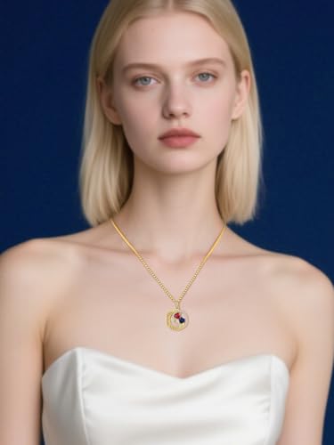 14K Gold Moon and Star Double Birthstone Necklace Gifts for Women | 2 Heart Birthstone Necklace,Mothers Day Wedding Anniversary Birthday Gifts for Wife Mom Daughter Grandma Sister - color: 07-09-Jul-Sept Birthstone
