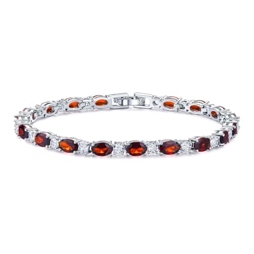 Classic Oval Birthstone Tennis Bracelet for Women - 4 * 6mm Cubic Zirconia Tennis Bracelet Jewelry Birthday Anniversary Wedding Valentine's Day Gift for Her Wife Girlfriend Mom-Size 7.0" - color: 01-Jan-Garnet