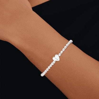 Beaded Bracelets for Women Dainty Beaded Heart Initial Bracelets Letter A-Z Charm Stretch Bead Ball Bracelet Trendy Jewelry Gifts - style: Silver-L
