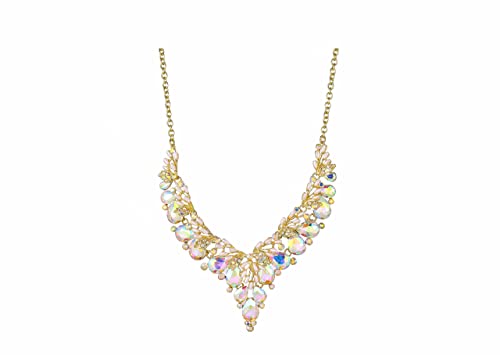 Jewelry Set for Women, Statement Necklace Dangle Earrings Bracelet Ring, White/KC Gold Plated Jewelry Set with Rhinestone Pearl Crystal Wedding Party Jewelry for Bridal Bridesmaid - color: White AB-Gold Plated