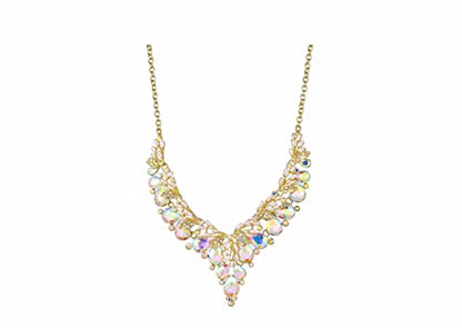 Jewelry Set for Women, Statement Necklace Dangle Earrings Bracelet Ring, White/KC Gold Plated Jewelry Set with Rhinestone Pearl Crystal Wedding Party Jewelry for Bridal Bridesmaid - color: White AB-Gold Plated