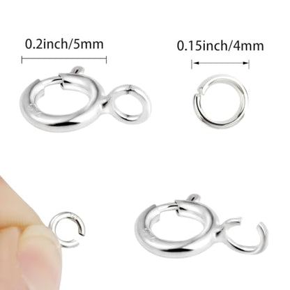 925 Sterling Silver Necklace Clasps, 5mm Spring Clasps for Jewelry Making | Jewelry Clasps and Closures, 4mm Sterling Silver Jump Rings, Bracelet for DIY Jewelry Making Supplies - color: Sterling Silver