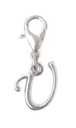 Initial Italic Cursive Stainless Steel Clasp Clip on Charm Graduation Cap Tassel Event Party Invitation Card Baby Shower Birthday Thank You Celebration Personalized Congratulations Choice of 26 Letters - style: Letter U
