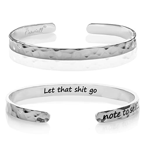 Carviell Bracelet - Gifts for Women – Inspirational, Friendships, Love, Mom, Daughters, Sisters, Christian, Graduations, Memorials & Wedding Gifts – 100+ Phrases – Stainless Steel, Gift Ready - color: BADASS Gift - Note to Self.... Let that sh*t go - SILV